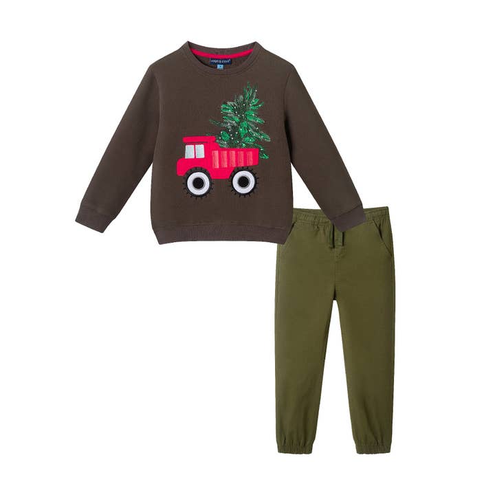 Ensemble Pull Enfant & Jogger en Twill | Camion de Noël pour la vente par Andy & Evan
