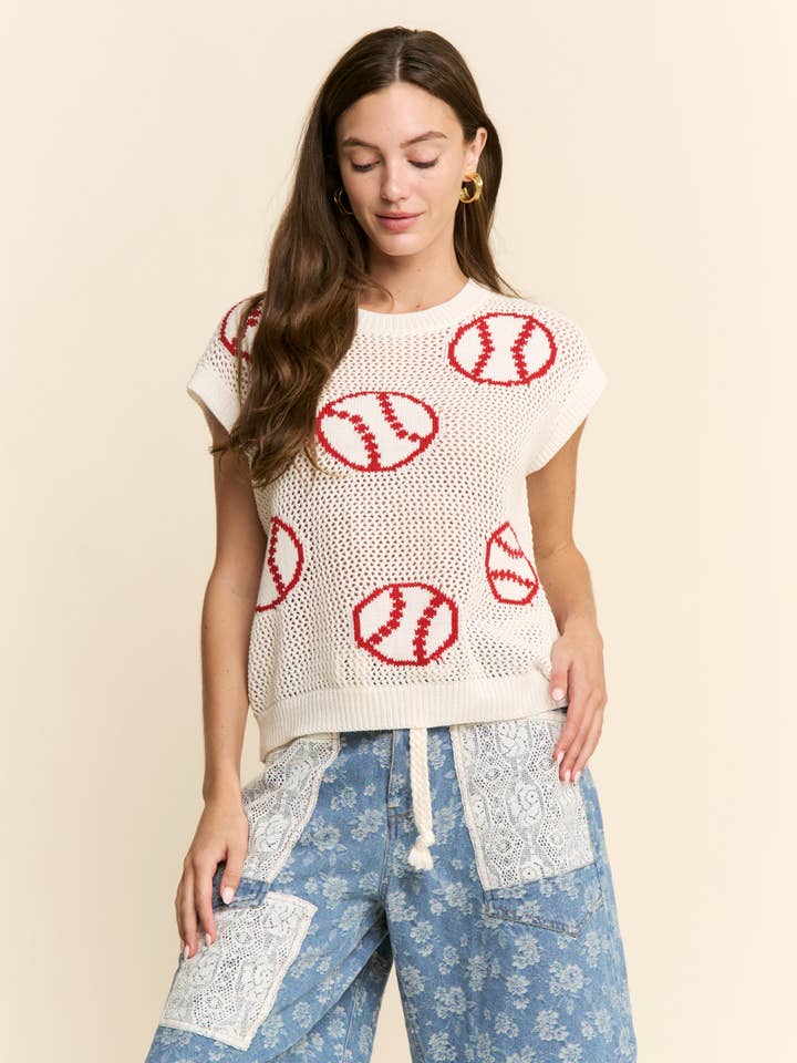 HAUT EN MAILLE À MOTIF BASEBALL pour la vente par J.NNA
