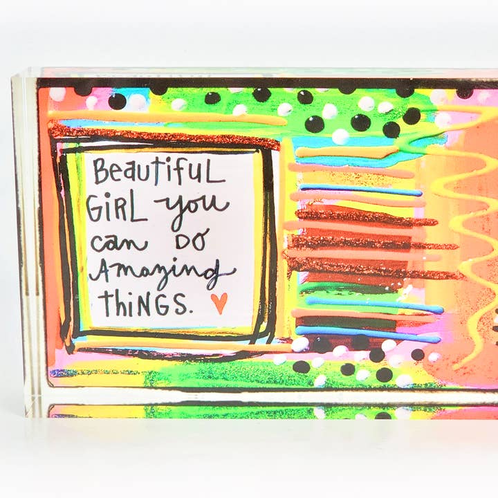 Julie Abbott  Art - Wholesale Decorative Tabletop Object - Beautiful Girl Acrylic Block0