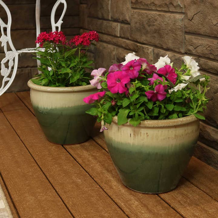 Sunnydaze Decor - Wholesale Plant Pot - 12 in Chalet Glazed Ceramic Planter - Seafoam - Set of 2