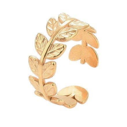 DUESTELLE ITALIA - Wholesale Band/Stacked Ring - Leaf Whisper - Gold Leaf Ring in Waterproof Steel3