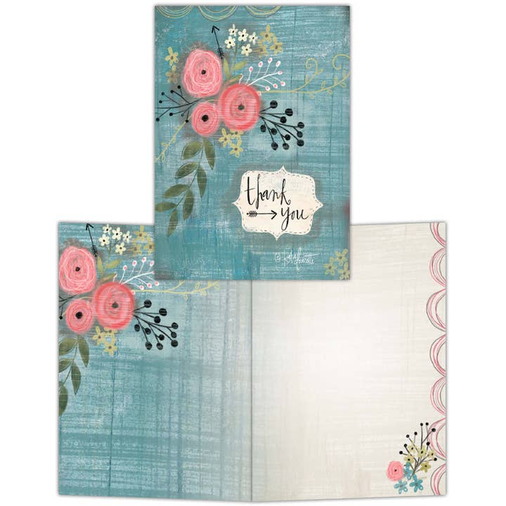 Crown Point Graphics - Wholesale Stationery/Notecard Set - Thank You Bouquet - Boxed Blank Note Cards -15 Cards & Envelopes