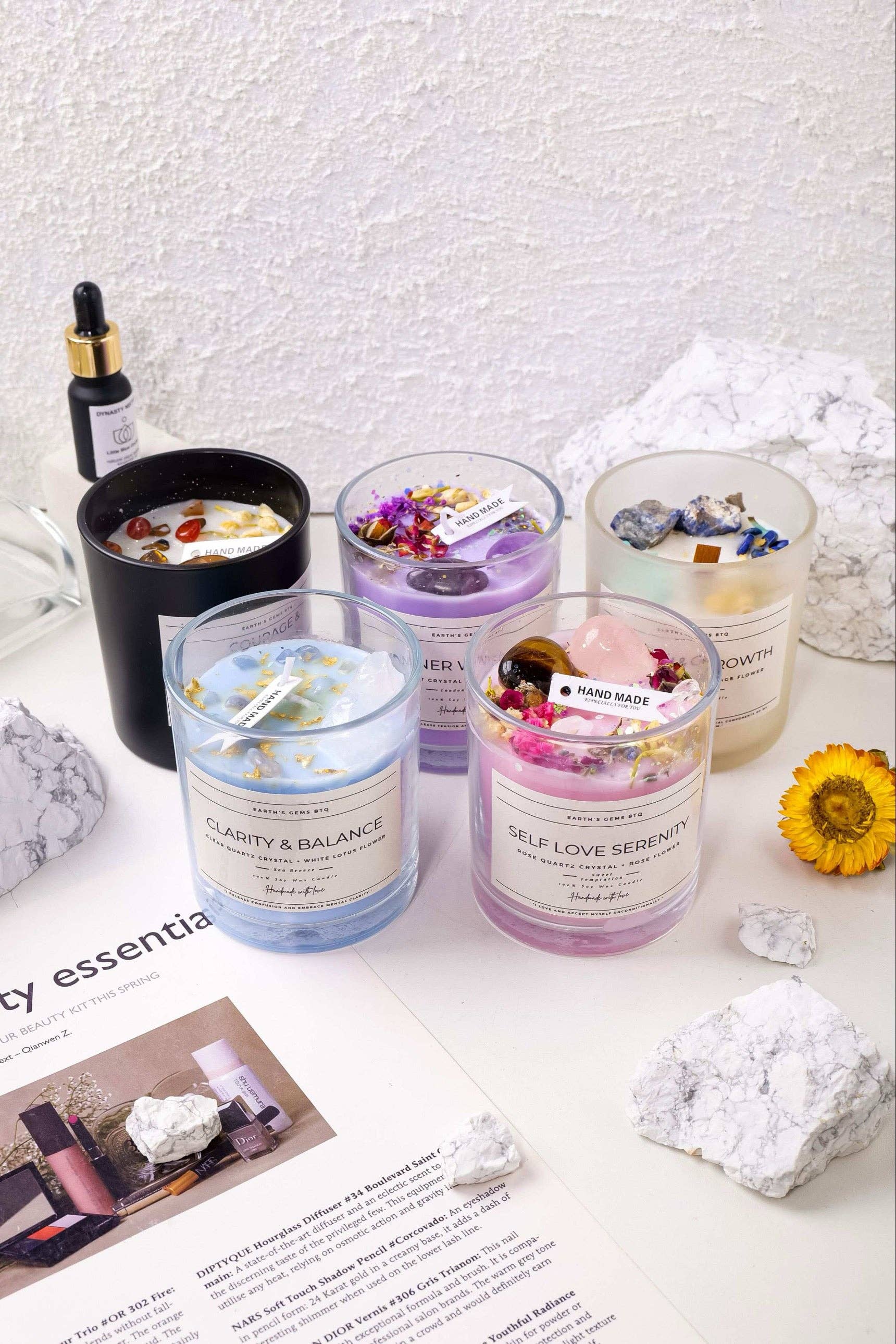 Earth's Gems BTQ – wholesale Burkljus – Kristallintentionljus – Helande ädelstensljus av sojavax för ritualer och medvetet liv2