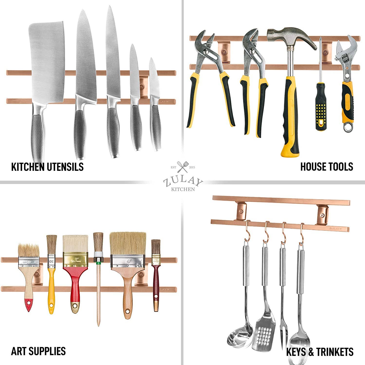 Zulay Kitchen – wholesale Knife storage – Stainless Steel Knife Magnetic Strip With Hanging Hooks5