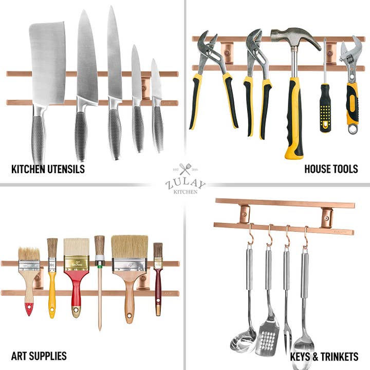 Zulay Kitchen – wholesale Knife storage – Stainless Steel Knife Magnetic Strip With Hanging Hooks5