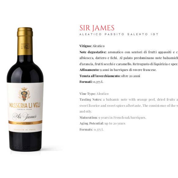 Metina SAS - Wholesale White Wine - Sir James Aleatico Passito Salento IGT Masseria Li Veli 2