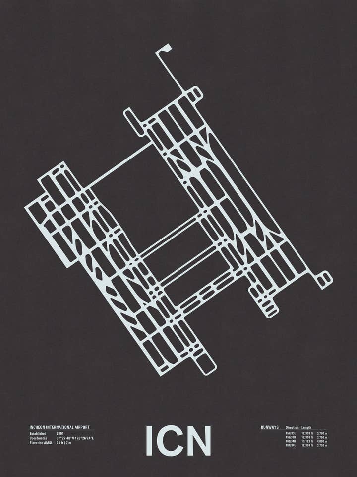 ICN: Incheon International Airport Screenprint for wholesale by NOMO Design