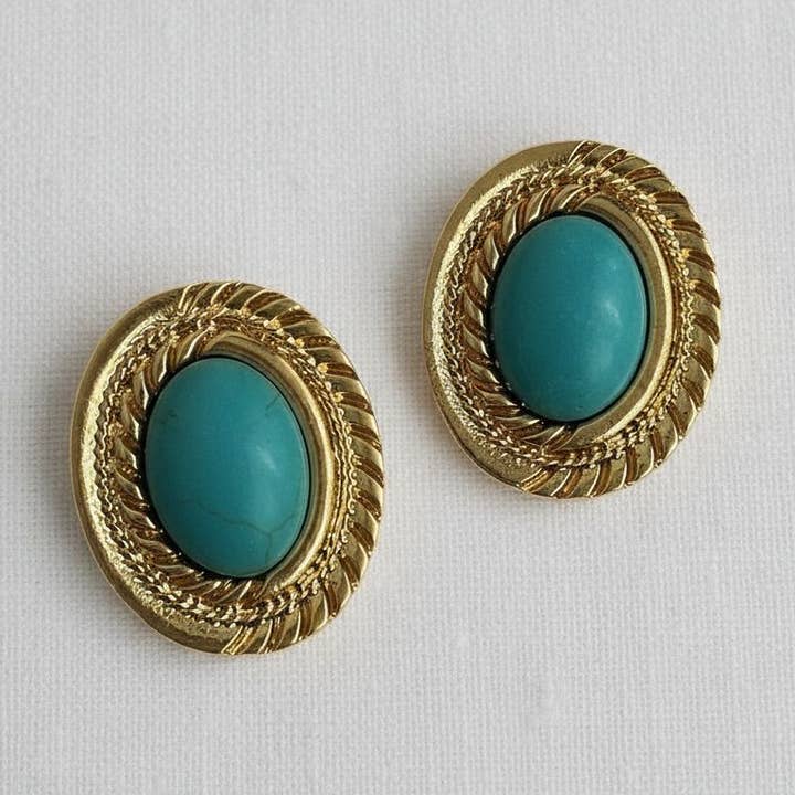 Vintage Inspired Turquoise Oval Dangle Earrings for wholesale by Ellemadera