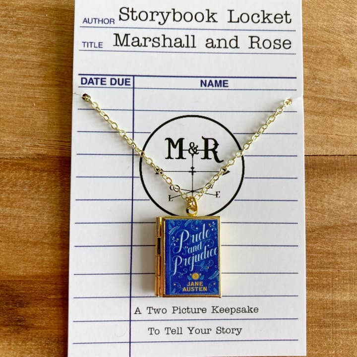 Book Locket Pride and Prejudice - Blue Filagree for wholesale by Marshall and Rose