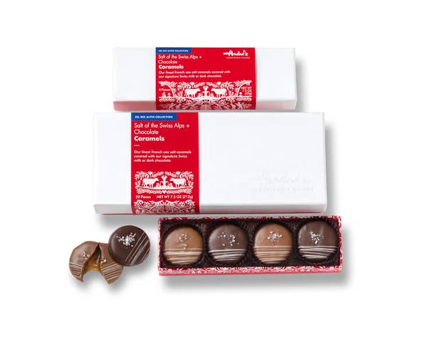 Salt of the Swiss Alps Chocolate Caramels for wholesale by Andre's Chocolates