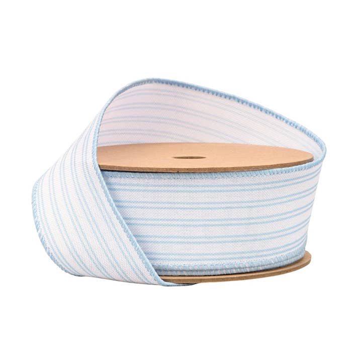 Nastro cablato da 1 1/2" | Righe a righe azzurro chiaro | Rotolo da 10 iarde per la vendita all'ingrosso da parte di LA Ribbons Wholesale