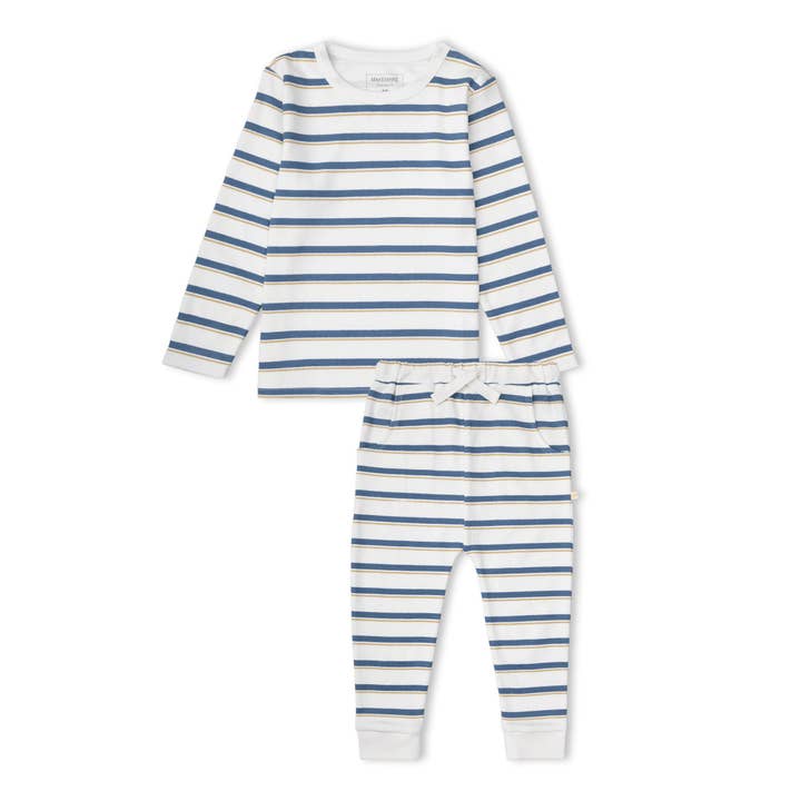 Organic Tee & Pants Set - Navy Stripe for wholesale by Makemake Organics