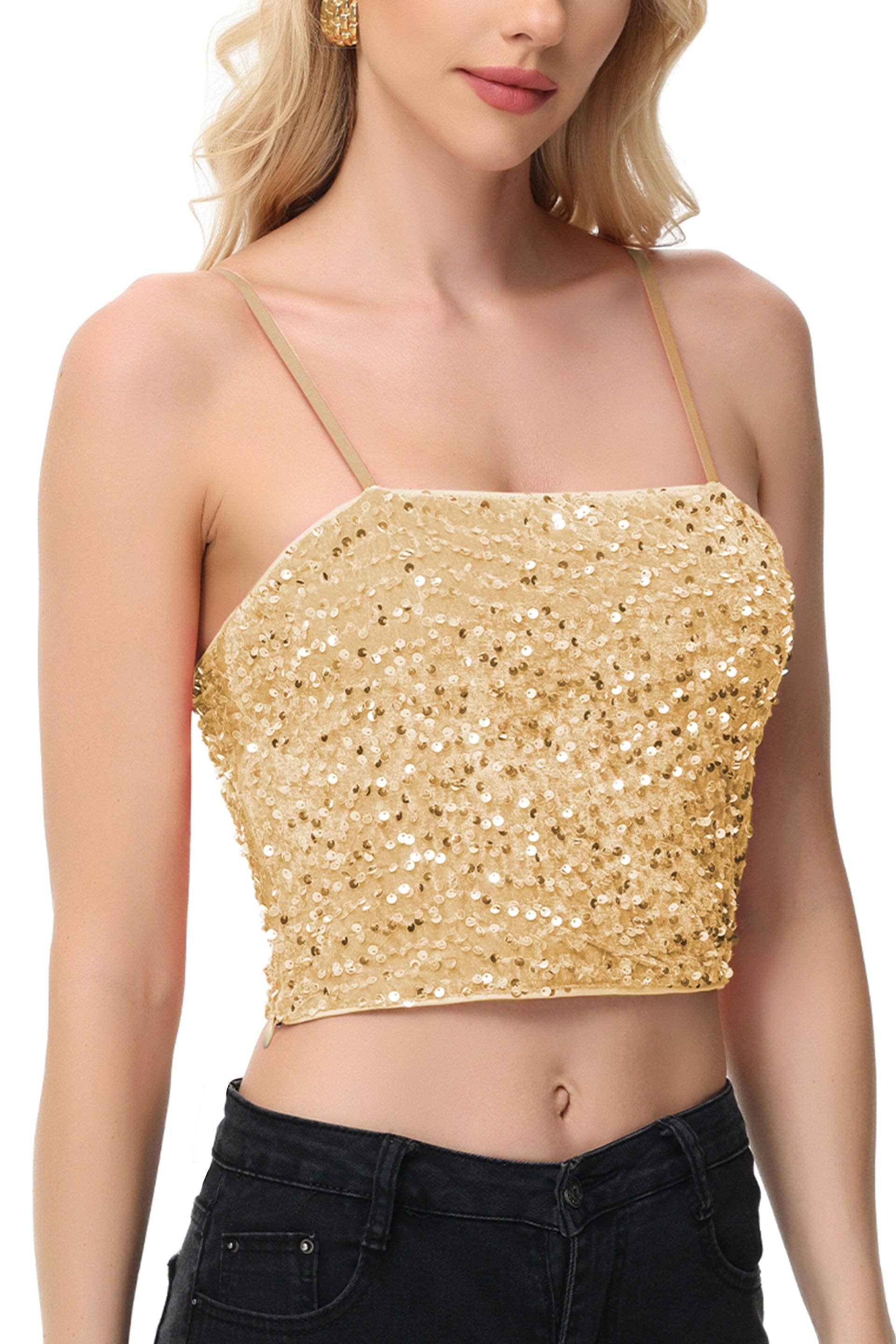 Anna Kaci Wholesale - Wholesale Camisole - Women's - Sparkly Sequin Cami Tops Crop Club Party Glitter Spaghetti18