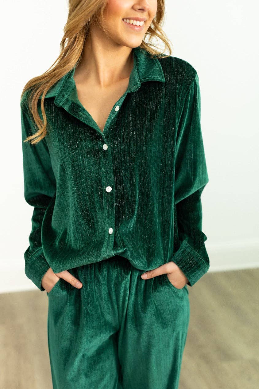 Velvet Button-Up Top, Green for wholesale on Faire6