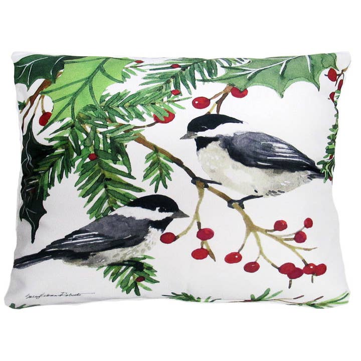 Pillow - Holiday Chickadee - indoor / outdoor cushion for wholesale by Magnolia Casual