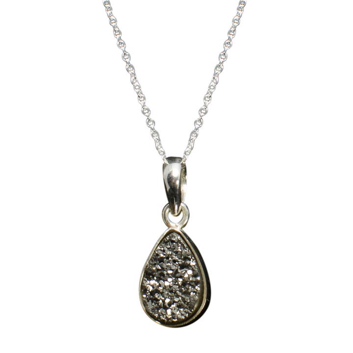 SALE Black Druzy Sterling Pendant Necklace for wholesale by Saraswati Imports