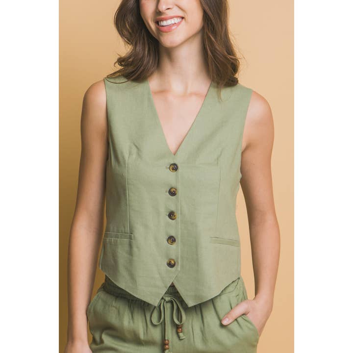 Linen V-Neck Vest for wholesale by Paperdoll