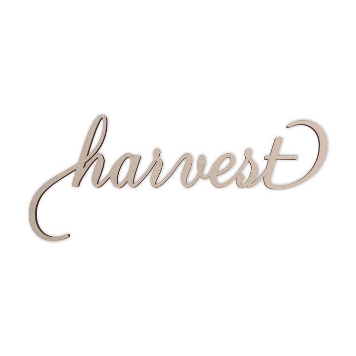 Decorazione artistica in legno con scritta «Harvest», intaglio, decorazione per la casa per la vendita all'ingrosso da parte di Jess and Jessica
