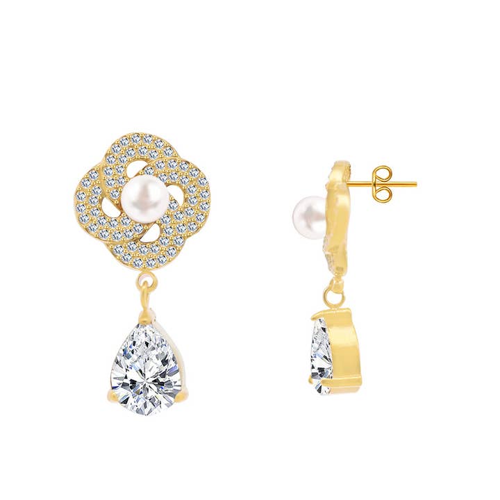 BLUMEN-OHRHÄNGER MIT PERLE UND ZIRKONIA für den Großhandel von AMORINO SRL