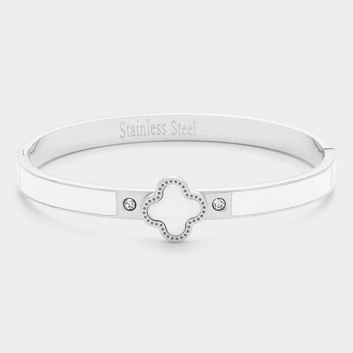 Sensibling Corp. - Wholesale Bangle Bracelet - Quatrefoil Pointed Stainless Steel Hinged Bracelet