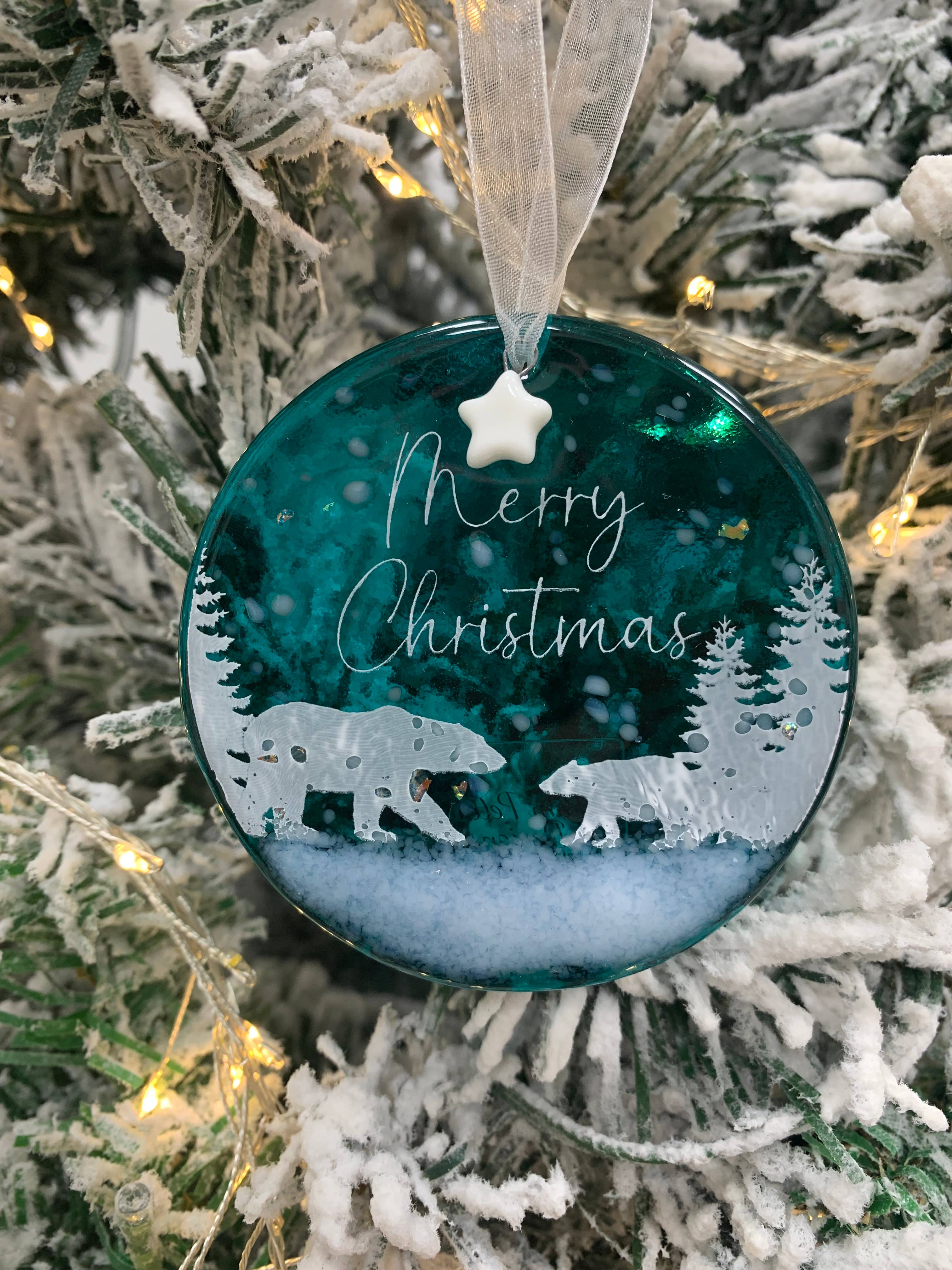 Pam Peters Designs – wholesale Ornament – Handmade Glass Christmas Decoration - Mum and Cub Circle2