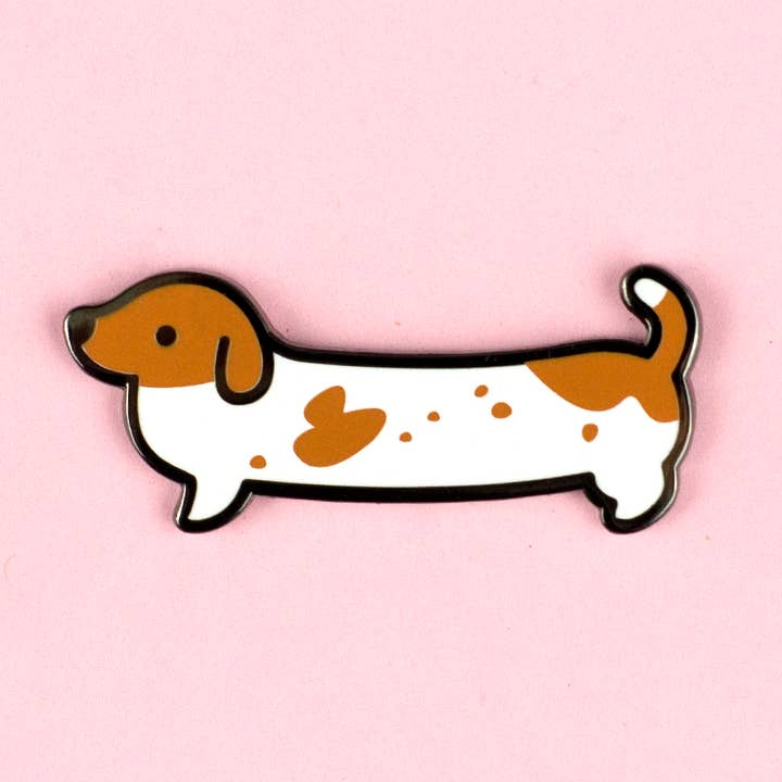 Weenie Dog Pin - Short Coat Piebald Red for wholesale by Flea Circus