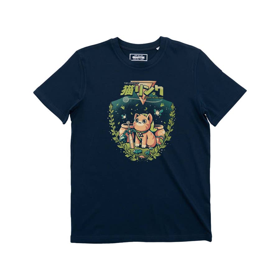 Navy Cat Link T-shirt - Zelda Video Games Cat Designer T-shirt for wholesale on Faire