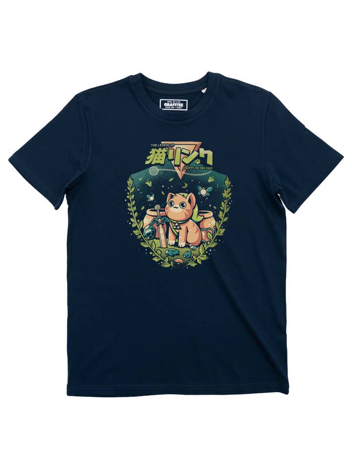 Navy Cat Link T-shirt - Zelda Video Games Cat Designer T-shirt for wholesale on Faire