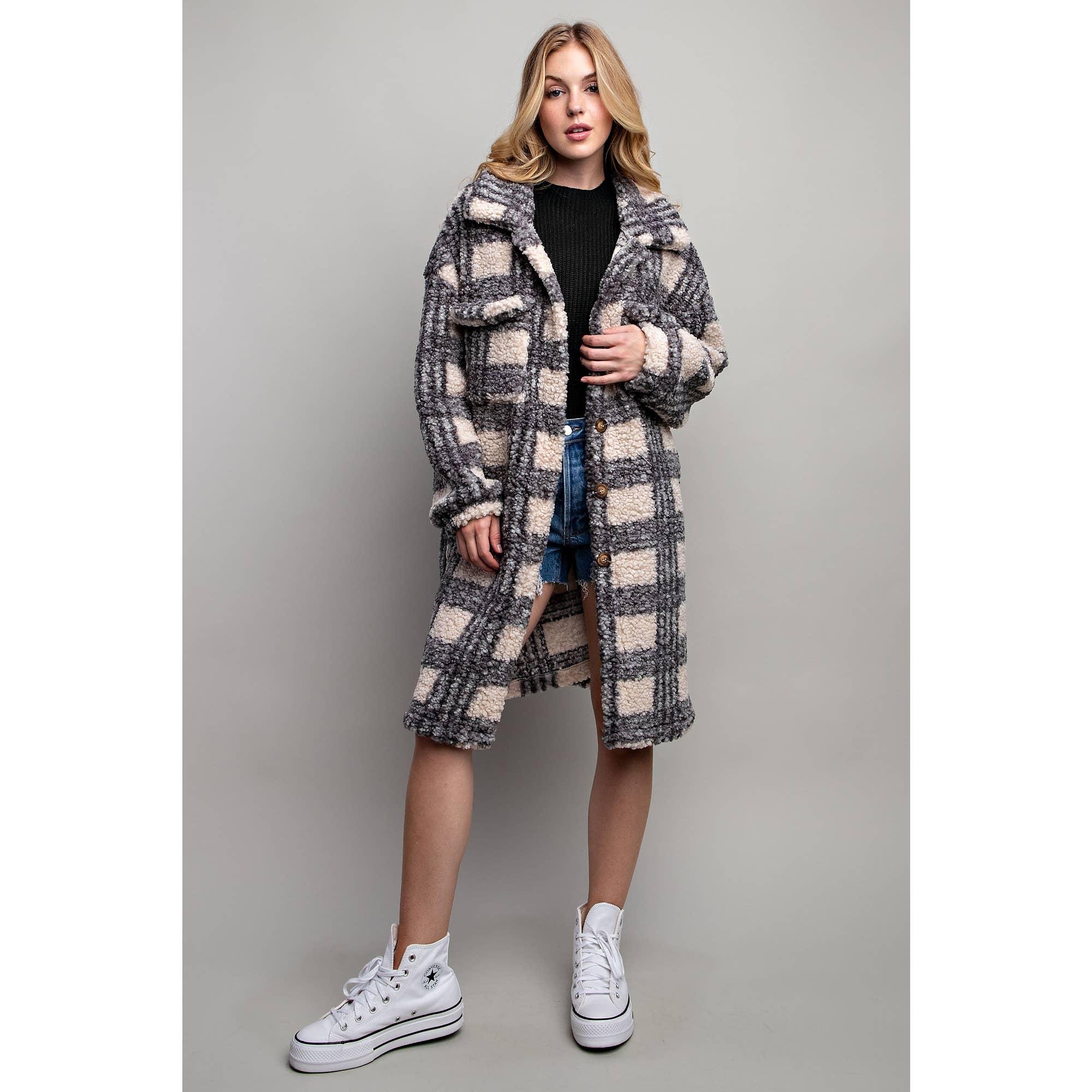 Sweet Generis – Engroshandel Jakke - Dame – PLAID TEDDY OVERSIZE JAKKE22