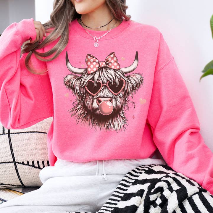 ATTA TOOD Wholesale - Wholesale Graphic Sweatshirt - Women's - Highland cow Valentine women's graphic sweatshirt, Pink bow 6