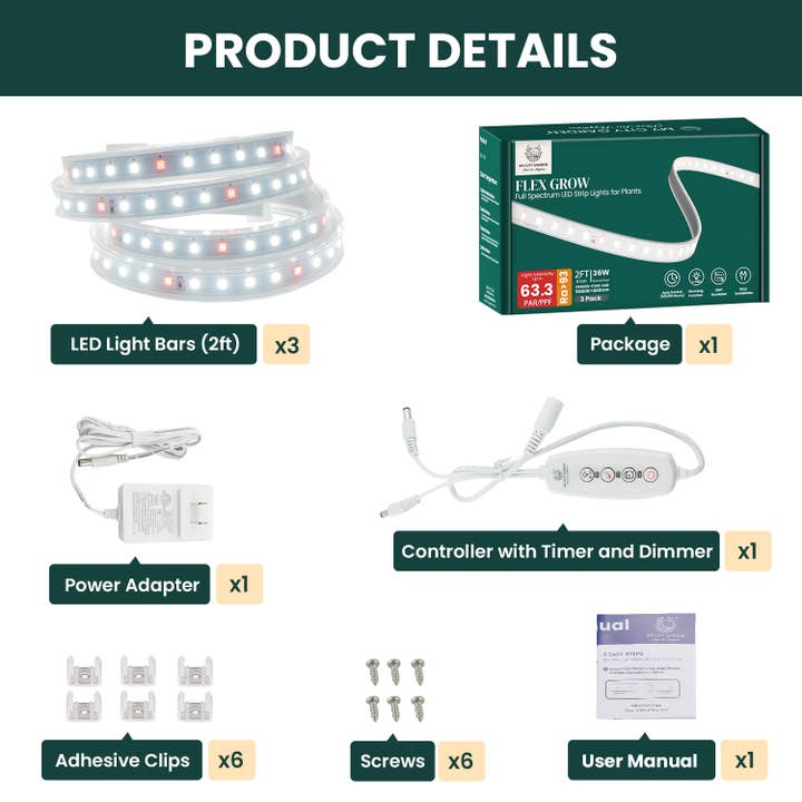 MY CITY GARDEN - Wholesale Garden Tool - FLEX GROW, Transparent Tube LED Grow Light, 6500K, 3pcs- eco1