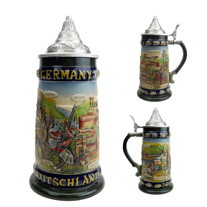 European Heritage Gifts - Wholesale Beer Glass/Mug - Legends of Germany Collectible German Beer Stein with Metal