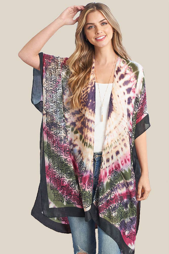 Hana - Wholesale Kimono - Women's - Tie Dye Boho Print Summer Kimono14