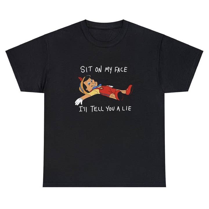 Sit On My Face T-Shirt Funny Inappropriate Pinocchio for wholesale by Free Spirit