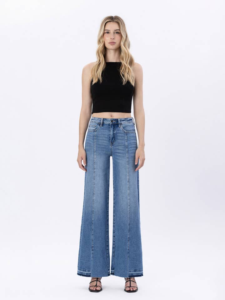 RESOLUTE SUPER HIGH RISE SPLIT SEAM WIDE LEG JEANS F5374M for wholesale on Faire3