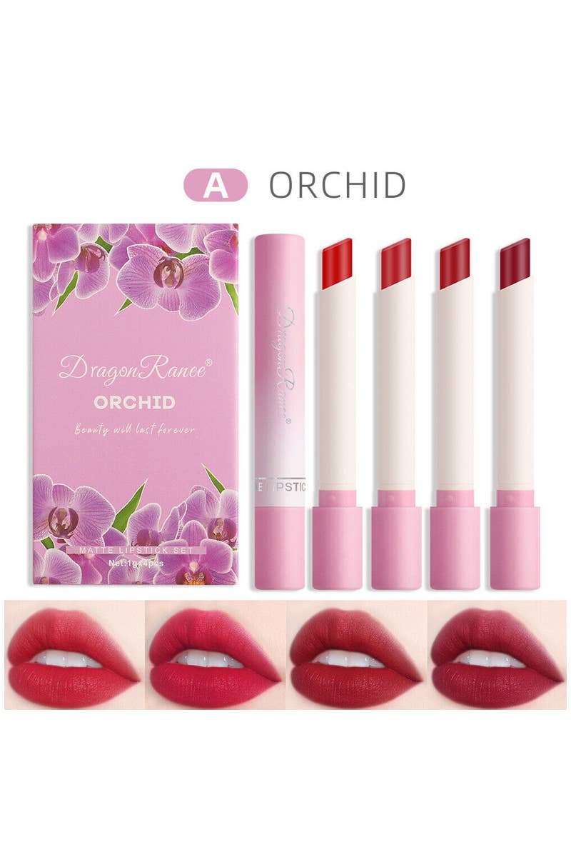 Cap Zone - Wholesale Lipstick - Soft Matte 4 pcs Pack Floral Waterproof Lipstick1