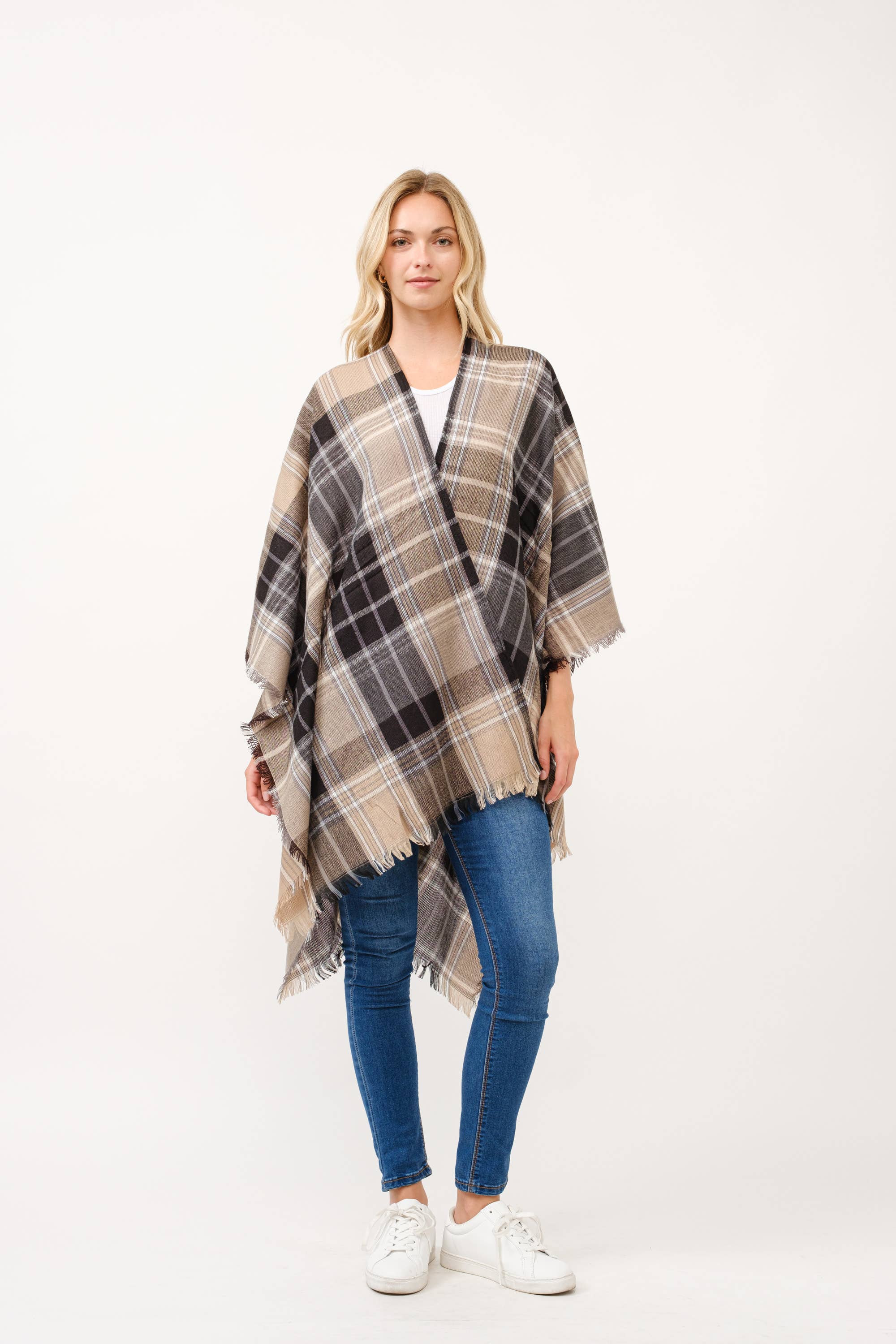 Raj Trading & Imports (USA) Inc. - Wholesale Kimono - Women's - Autumn Plaid Fringe Poncho Kimono Ruana8