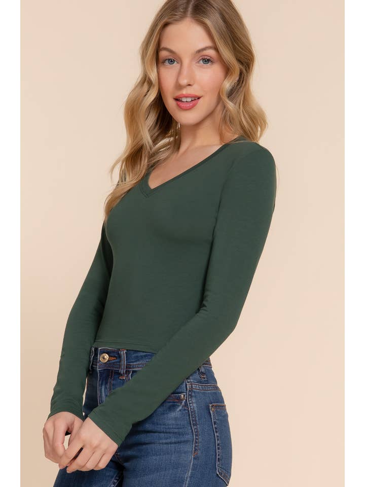 42POPS - Wholesale Knit Top - Women's - ...._ SI-24970 FITTED LONG SLEEVE V-NECK CROP TOP15
