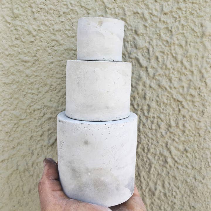 Made By Rheal - Wholesale Retailer Display Stand/Case - Trio of Concrete Display Risers Pillars Natural Unpigmented