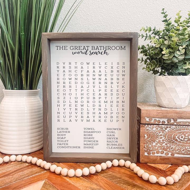 Willie & Dolly Designs - Wholesale Bathroom Sign - The Great Bathroom Word Search Wooden Framed Sign2