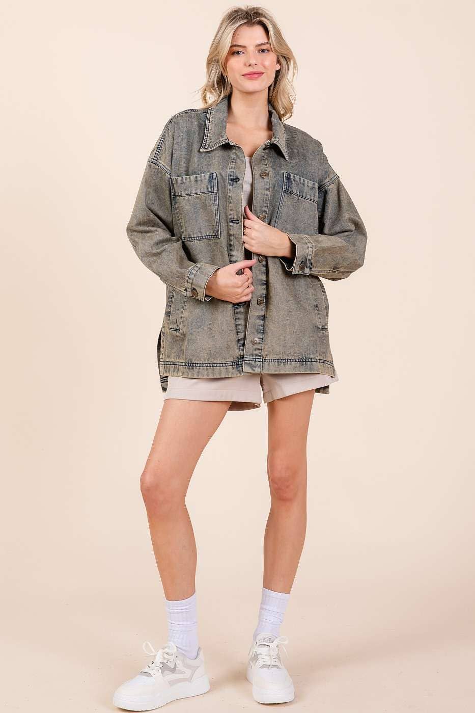 WASHED DENIM OVERSIZED BOXY FIT SHIRT JACKET for wholesale on Faire9