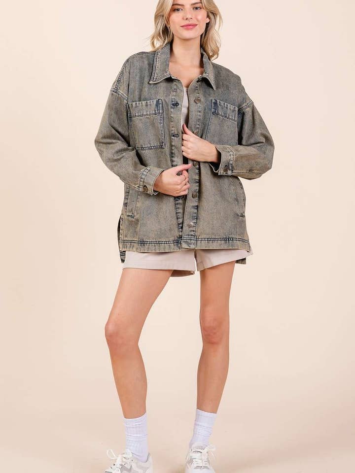 WASHED DENIM OVERSIZED BOXY FIT SHIRT JACKET for wholesale on Faire9