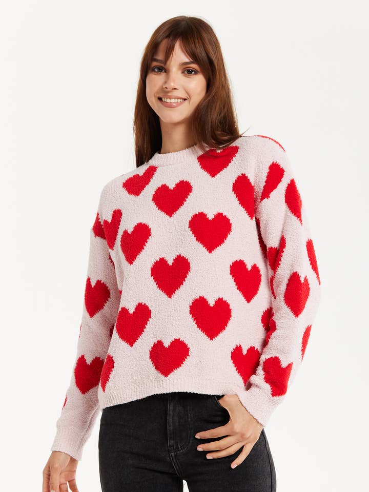 Liquorish Red Heart Jumper for wholesale by Liquorish