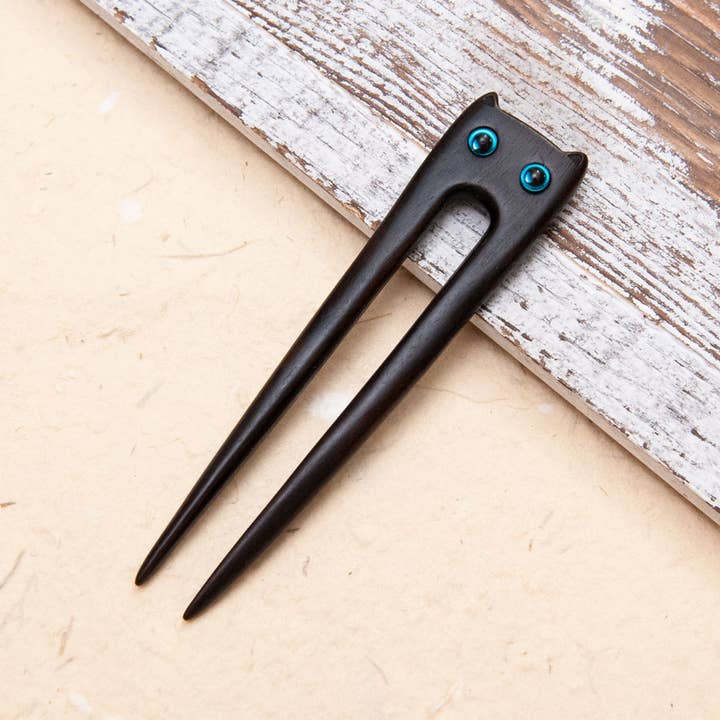 Natural Wooden Cat Hair Pin for wholesale by SOMETHING MINTY