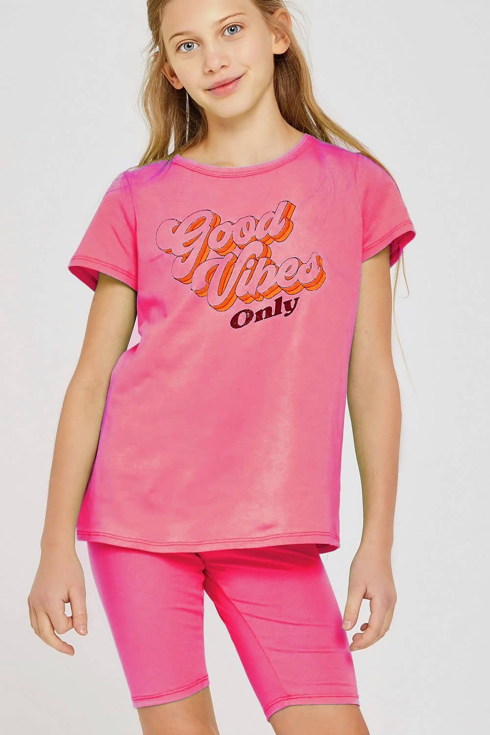 Good Girl - Vendita all'ingrosso Completo top e pantaloncini - Bambini - Good Vibes Only Graphic Tee e pantaloncini da motociclista10