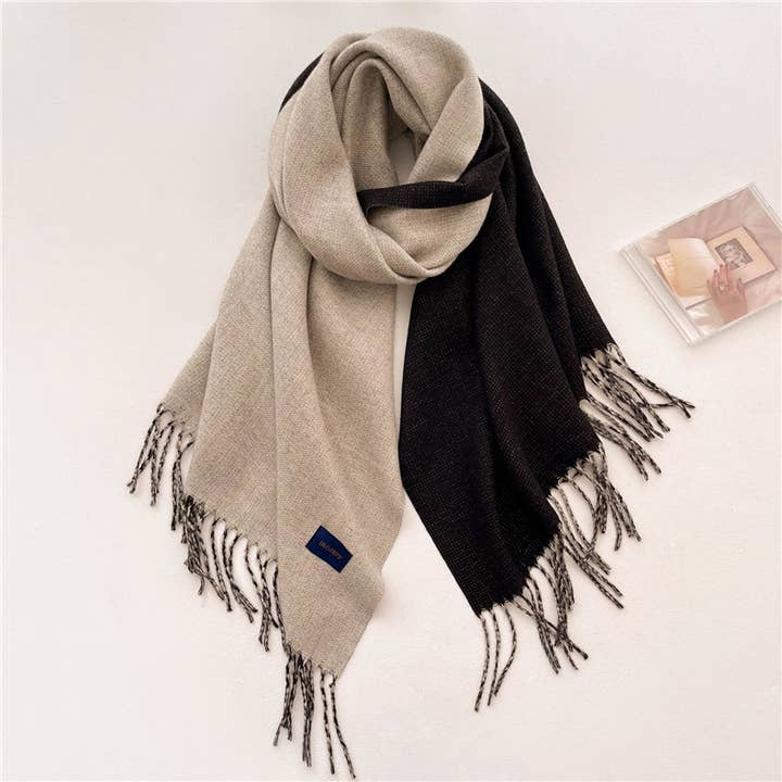 Little Trendy - Wholesale Scarf - Women's - Solid color scarf Double-sided two-color tassel shawl scarf