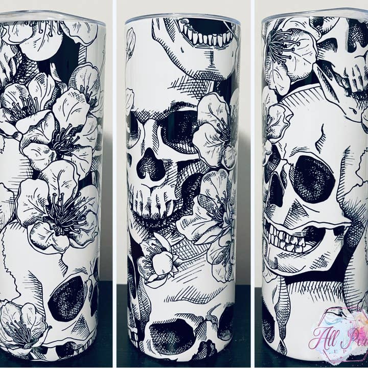 Schwarzweiss-Schädel und Blumen 20/30 oz für den Großhandel von Desert Moons