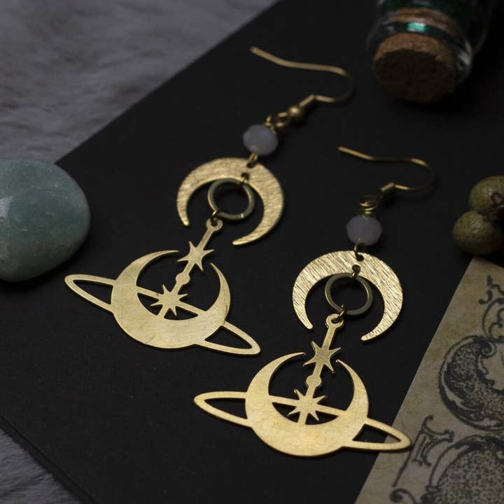moon earrings - geometric brass star for wholesale by noemie zomby