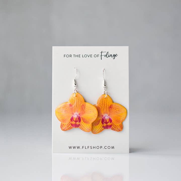 For the Love of Foliage - Wholesale Dangle Earrings - Yellow Orchid Bloom Plant Earrings | Blossom Earrings0