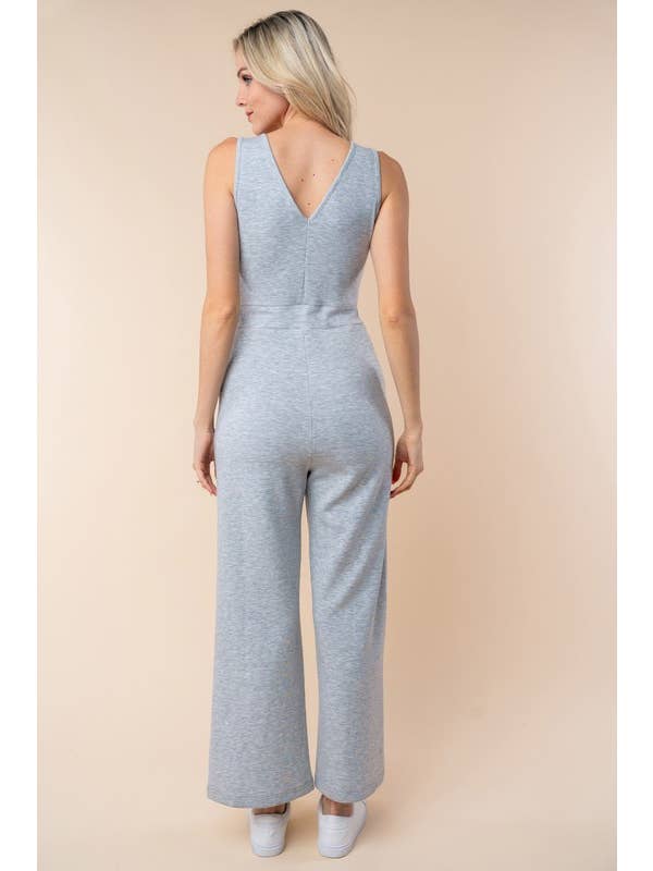 Heather Grey JP71750 Sleeveless Solid Knit Jumpsuit for wholesale on Faire4
